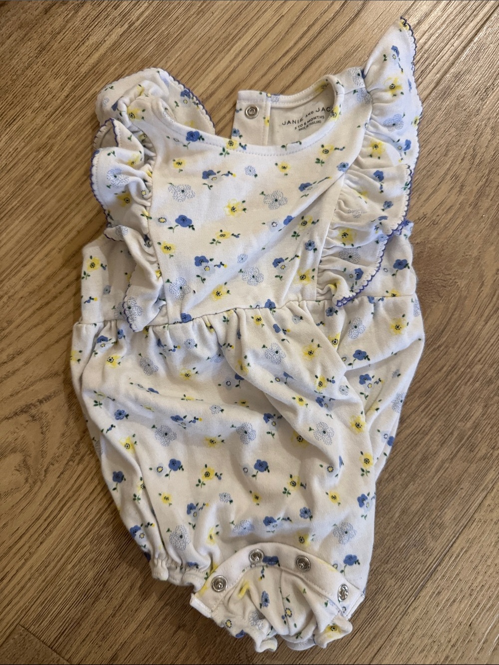 Janie and Jack White Baby Romper with Blue and Yellow Floral Print